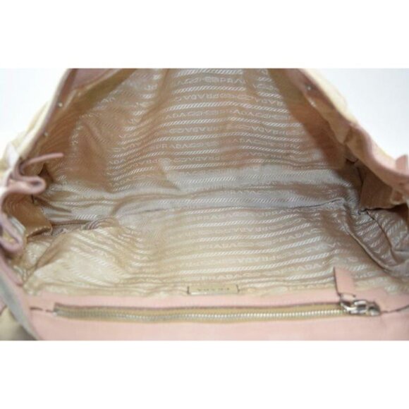 Prada Color Block Pink and Beige Suede Canvas and Leather Satchel - Picture 4 of 10